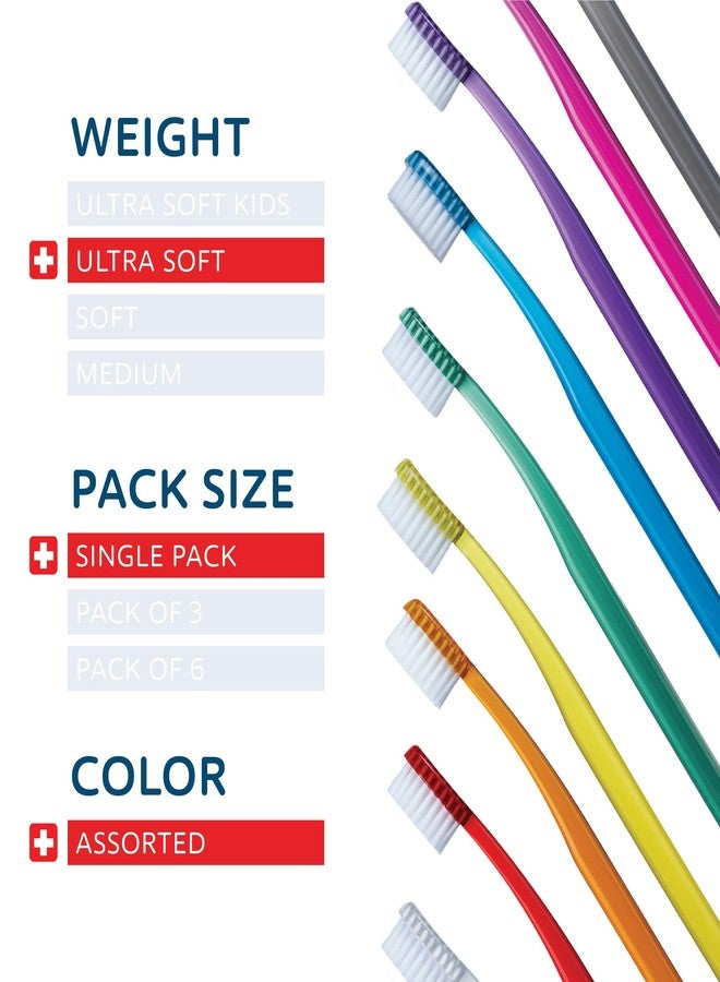 TELLO 6240 Adult Ultra Soft SwissToothbrush for Gentle Cleaning with Ergonomic Handle, Assorted Colors, 1 Count - Image 2
