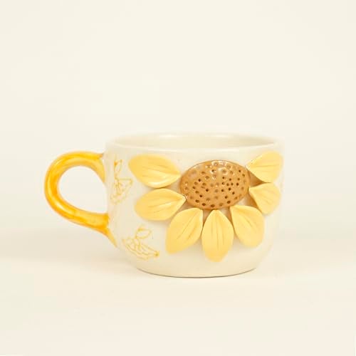Green Route Ceramic Coffee Mug with 3D Sunflower Design – 375 ml, Handcrafted Tea Cup with Yellow Handle – Ideal for Home, Office & Gifting – Microwave Safe (Set of 1) - Image 4