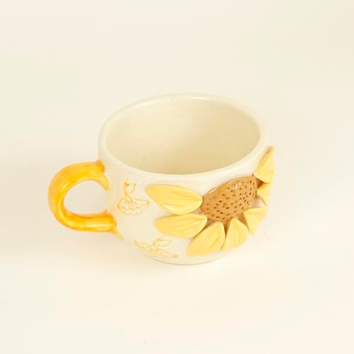 Green Route Ceramic Coffee Mug with 3D Sunflower Design – 375 ml, Handcrafted Tea Cup with Yellow Handle – Ideal for Home, Office & Gifting – Microwave Safe (Set of 1) - Image 5
