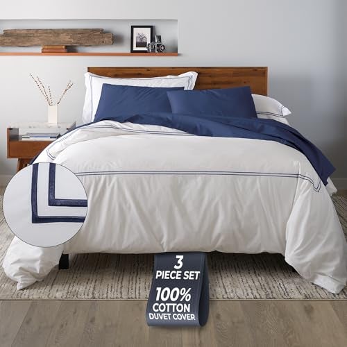 Ella Jayne Duvet Cover King (3 Pieces), 100% Cotton Percale, King/Cali King, Soft, Breathable & Lightweight Including King Duvet Cover (1 Piece) 106 x 90 Inches with 2 Pillow Shams (Navy Design) - Image 1