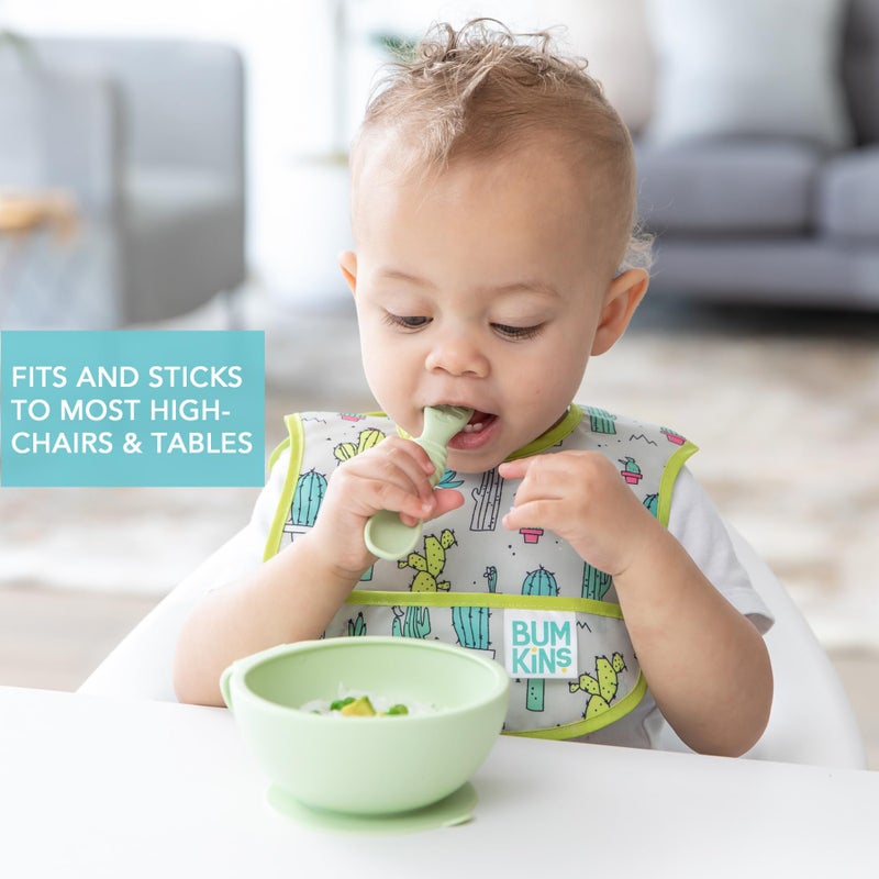 Bumkins Baby Bowl, Silicone Feeding Set with Suction for Baby and Toddler, Includes Spoon and Lid, First Feeding Set, Training Essentials for Baby Led Weaning for Babies 4 Months Up, Sage - Image 3