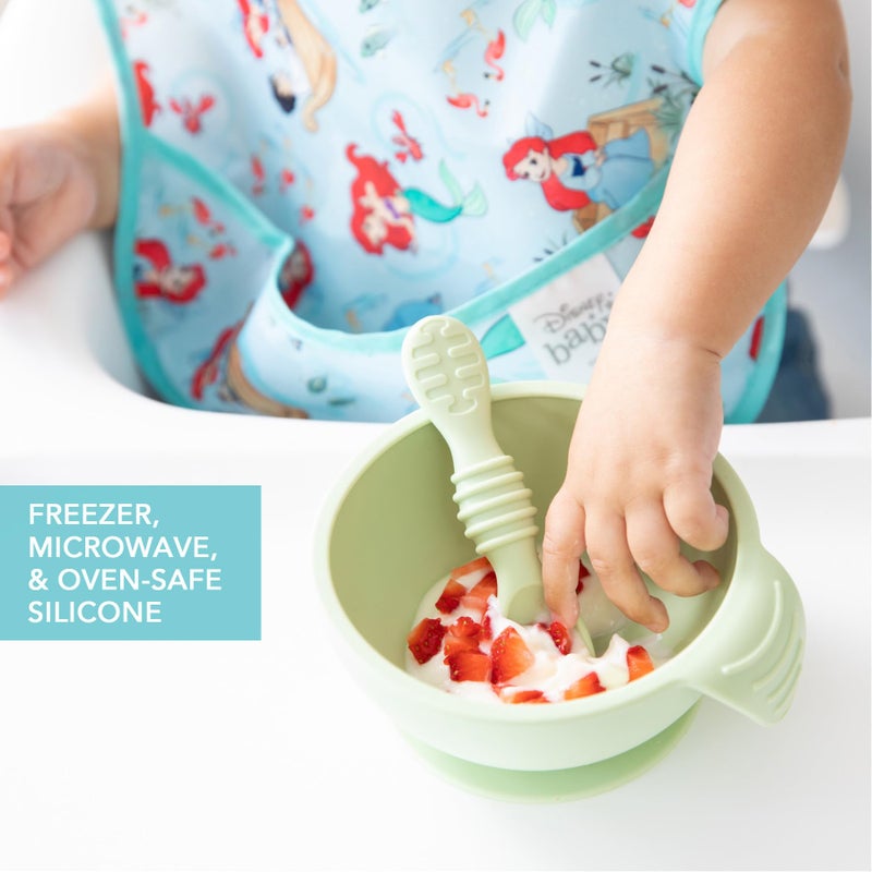 Bumkins Baby Bowl, Silicone Feeding Set with Suction for Baby and Toddler, Includes Spoon and Lid, First Feeding Set, Training Essentials for Baby Led Weaning for Babies 4 Months Up, Sage - Image 4