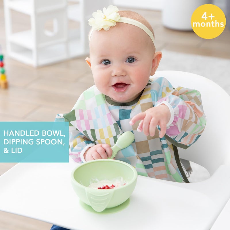 Bumkins Baby Bowl, Silicone Feeding Set with Suction for Baby and Toddler, Includes Spoon and Lid, First Feeding Set, Training Essentials for Baby Led Weaning for Babies 4 Months Up, Sage - Image 2