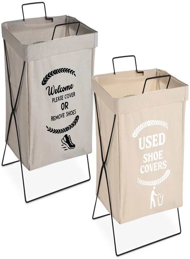 DoubleFill 2 Pcs Shoe Cover Boxes Foldable Storage Baskets for Disposable Shoe Booties, Welcome Please or Remove Sign Socks Storage Bins for Open House Supplies, 20.5 x 11.4 Inches - Image 1