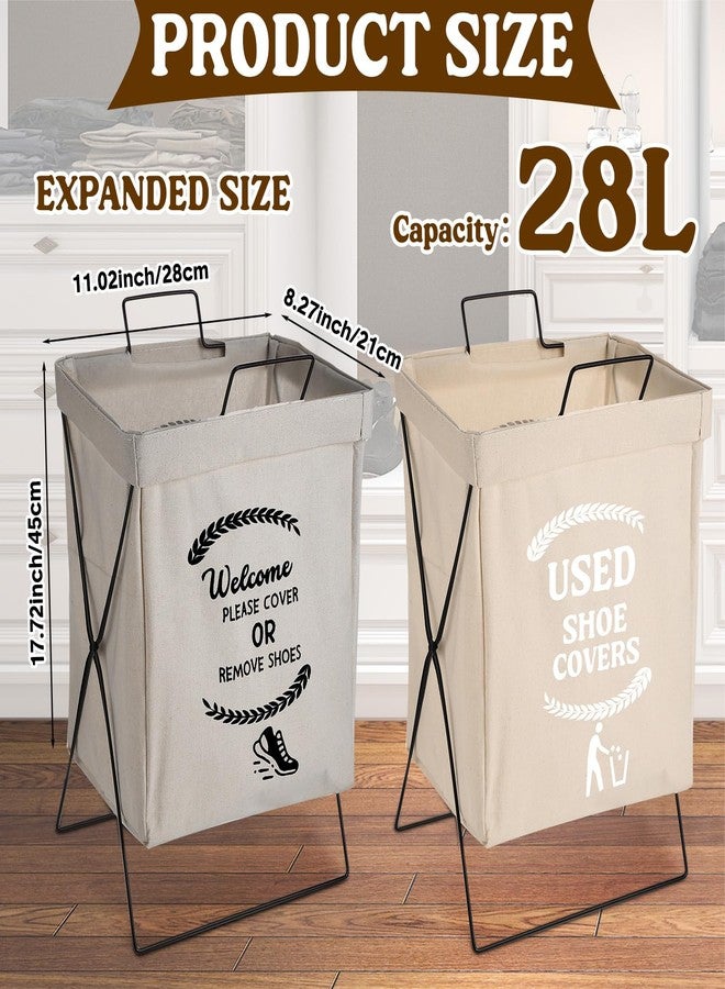 DoubleFill 2 Pcs Shoe Cover Boxes Foldable Storage Baskets for Disposable Shoe Booties, Welcome Please or Remove Sign Socks Storage Bins for Open House Supplies, 20.5 x 11.4 Inches - Image 2