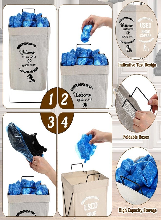 DoubleFill 2 Pcs Shoe Cover Boxes Foldable Storage Baskets for Disposable Shoe Booties, Welcome Please or Remove Sign Socks Storage Bins for Open House Supplies, 20.5 x 11.4 Inches - Image 3
