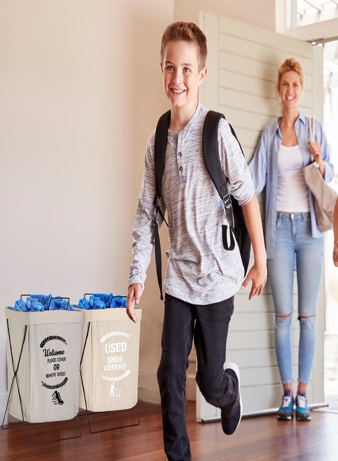 DoubleFill 2 Pcs Shoe Cover Boxes Foldable Storage Baskets for Disposable Shoe Booties, Welcome Please or Remove Sign Socks Storage Bins for Open House Supplies, 20.5 x 11.4 Inches - Image 5