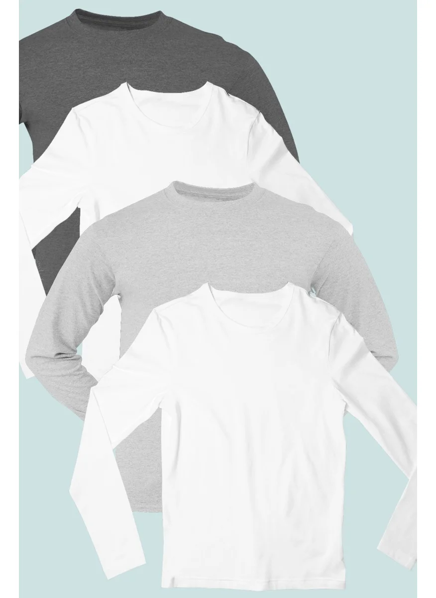 روك اند رول Plain 2 White, Anthracite, Gray Long Sleeve Women's Combed Cotton T-Shirt 4-Piece Super Eco Package