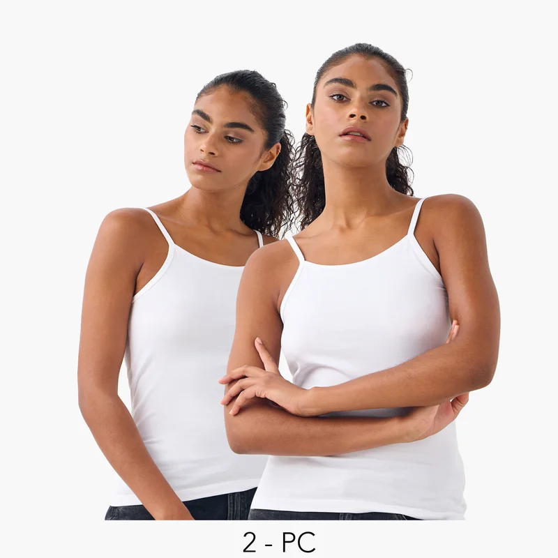 سبلاش فيڤ طقم من قطعتين - كاميسول سادة بياقة مستديرة وأشرطة رفيعة