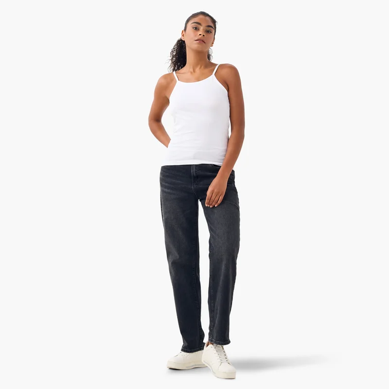 سبلاش فيڤ طقم من قطعتين - كاميسول سادة بياقة مستديرة وأشرطة رفيعة