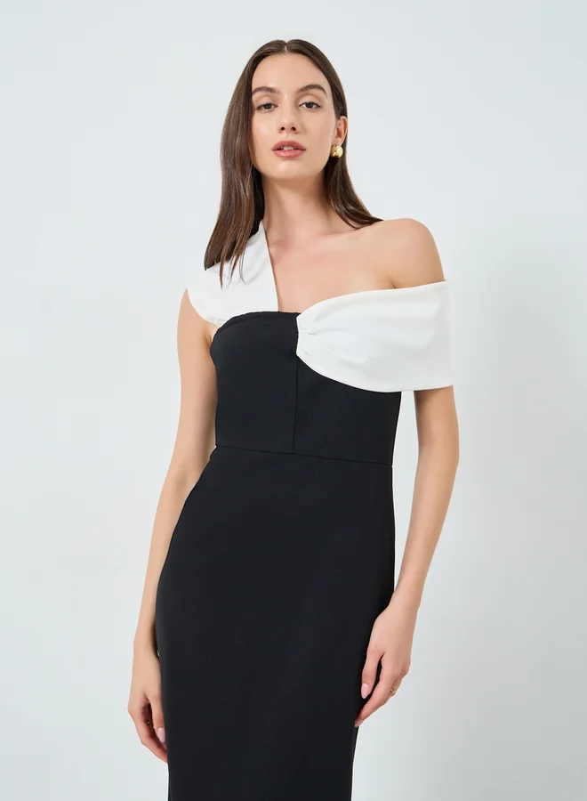 Take Two Take Two Colorblock One Shoulder Bodycon Midi Dress