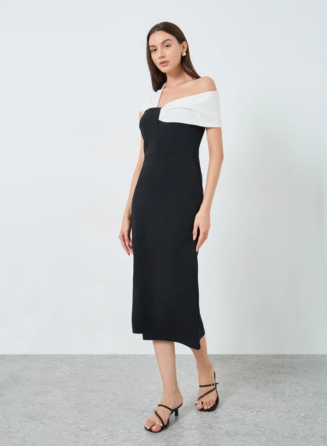 Take Two Take Two Colorblock One Shoulder Bodycon Midi Dress