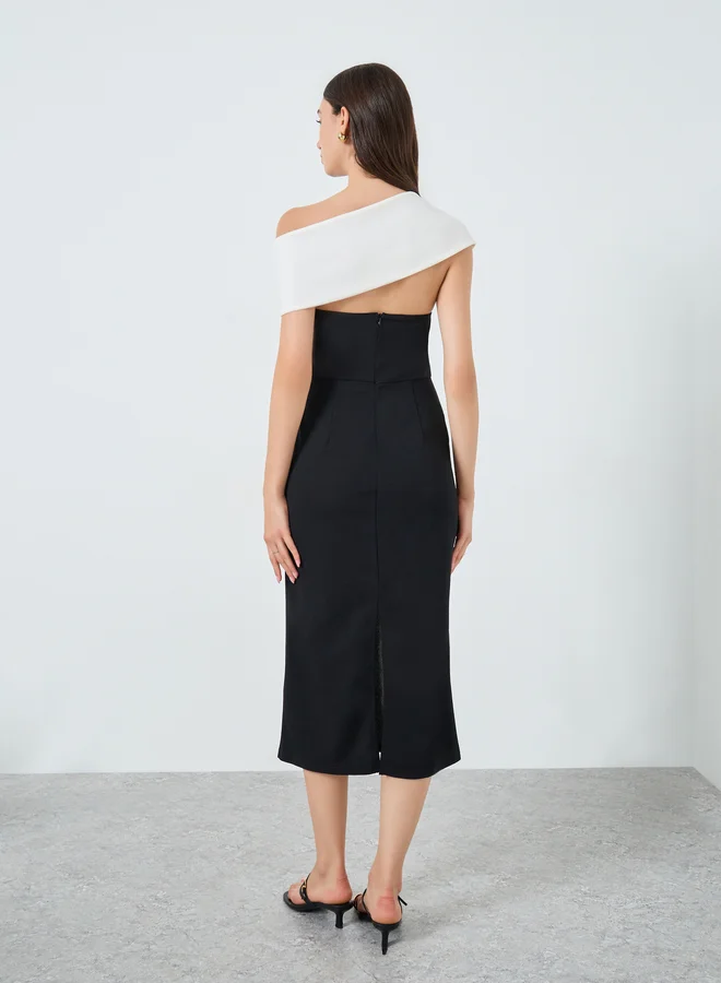 Take Two Take Two Colorblock One Shoulder Bodycon Midi Dress