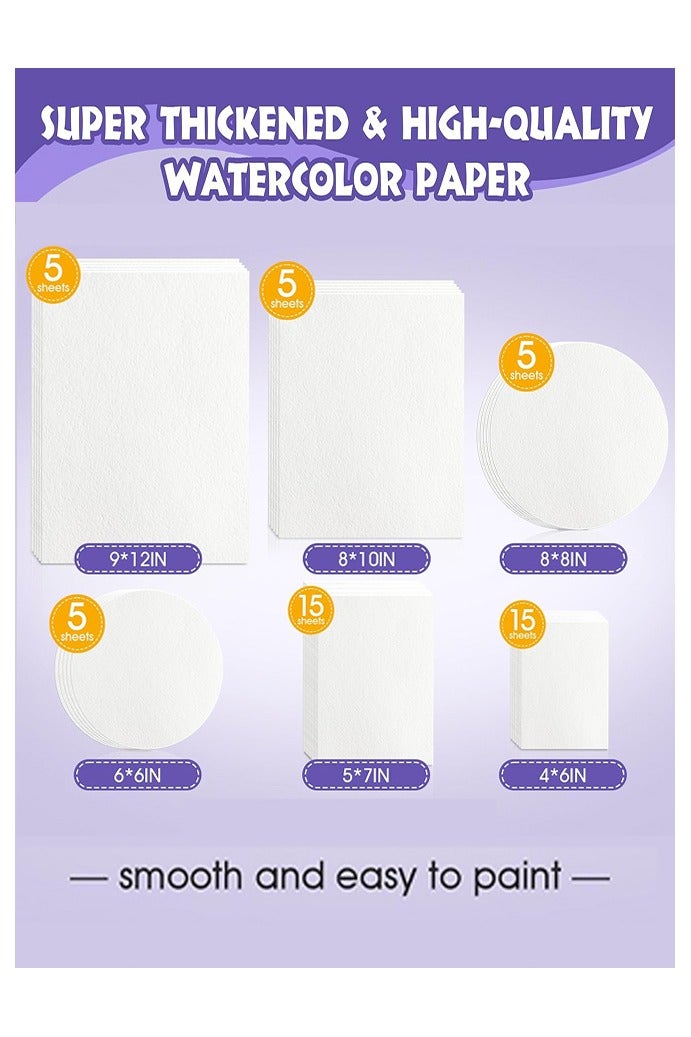 50 Sheets Watercolor Paper Bulk, 6 Sizes 9" x 12",8" x 10",8" x 8" etc.(300 GSM), White Water Color Paper for Watercolorist Beginning Artists Adults Drawing Craft - Image 2