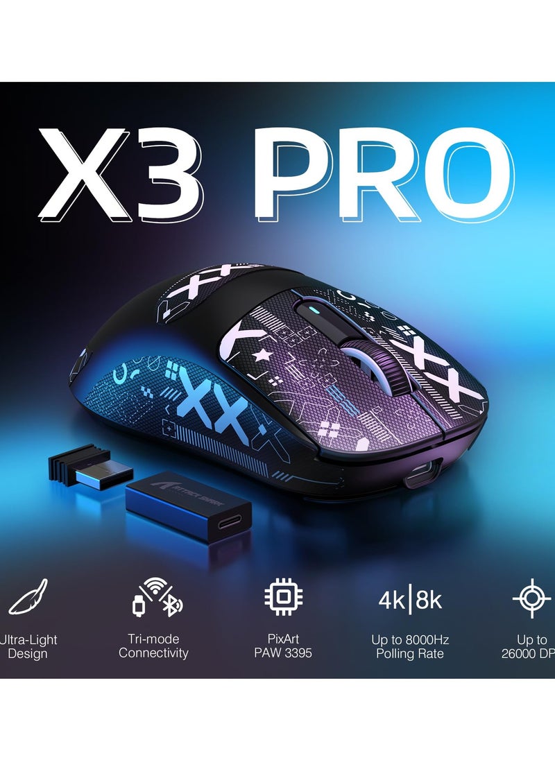Attack Shark - X3PRO 4K/8K Lightweight Wireless Gaming Mouse with Tri-Mode(Wired/2.4GHz/BT),PAW3395 Optical Sensor,26K DPI,Kailh GM8.0 Switch,Long Battery,7 Buttons for PC/Laptop/Win/Mac - Image 1