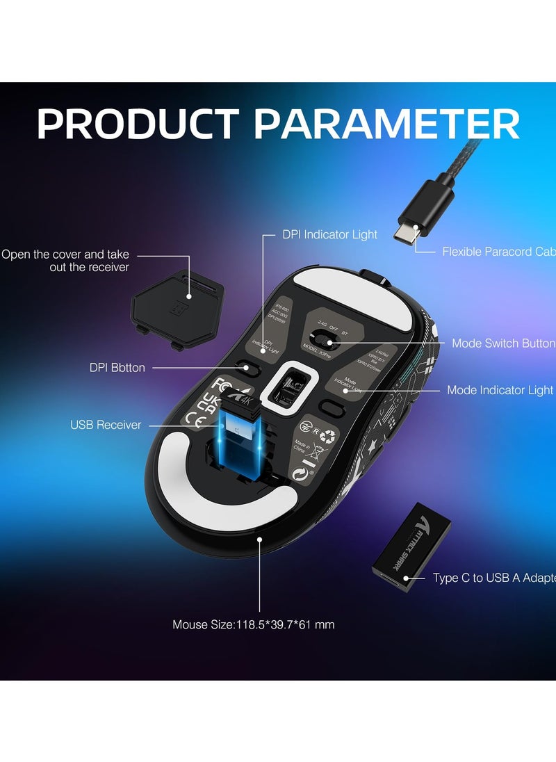 Attack Shark - X3PRO 4K/8K Lightweight Wireless Gaming Mouse with Tri-Mode(Wired/2.4GHz/BT),PAW3395 Optical Sensor,26K DPI,Kailh GM8.0 Switch,Long Battery,7 Buttons for PC/Laptop/Win/Mac - Image 1