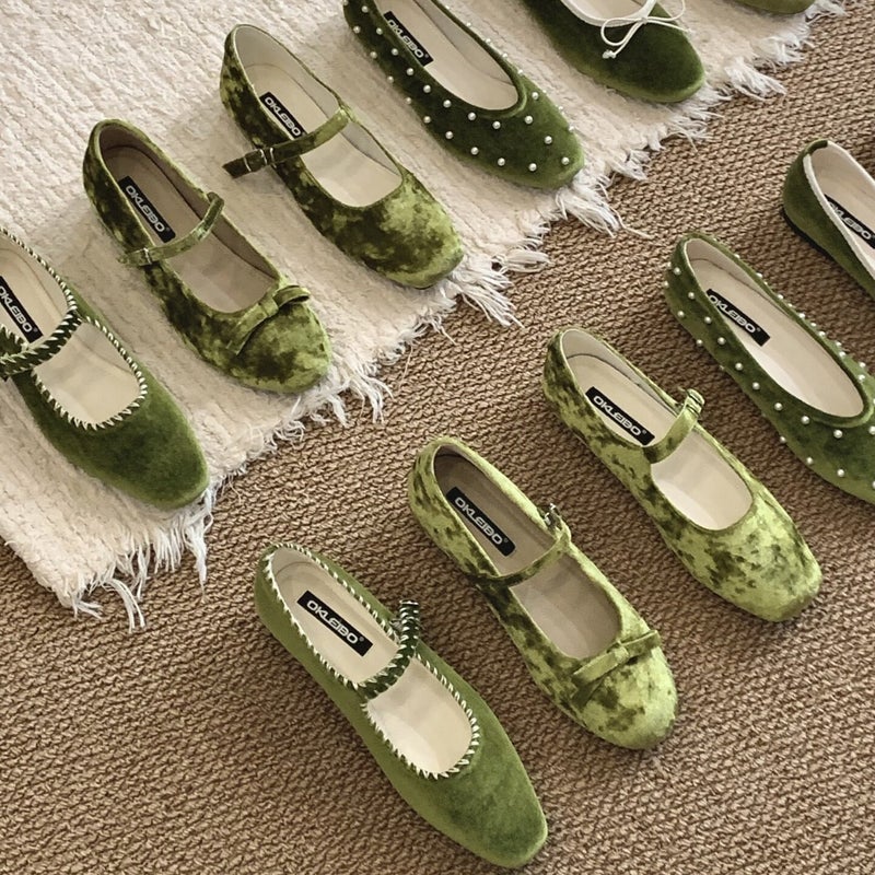 French Style Green Suede Ballet Flats for Women - Image 5