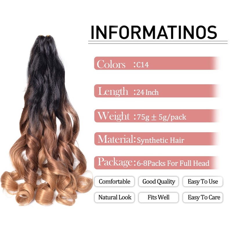 Luoyudu French Curly Braiding Hair Extensions,#C14 Loose Wavy Braiding Hair Pre Stretched 8pack 24inch 75g/pack Synthetic French Curl Crochet Hair Extensions(C14,8Pack) - Image 2