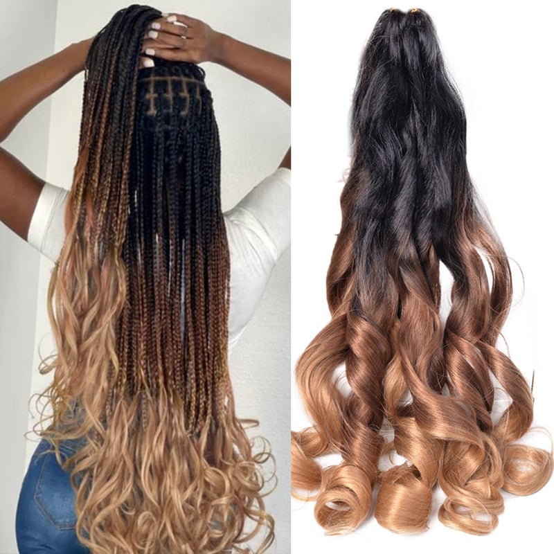 Luoyudu French Curly Braiding Hair Extensions,#C14 Loose Wavy Braiding Hair Pre Stretched 8pack 24inch 75g/pack Synthetic French Curl Crochet Hair Extensions(C14,8Pack) - Image 1