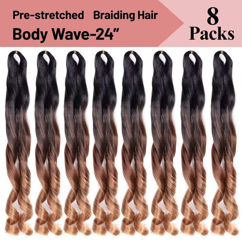Luoyudu French Curly Braiding Hair Extensions,#C14 Loose Wavy Braiding Hair Pre Stretched 8pack 24inch 75g/pack Synthetic French Curl Crochet Hair Extensions(C14,8Pack) - Image 4