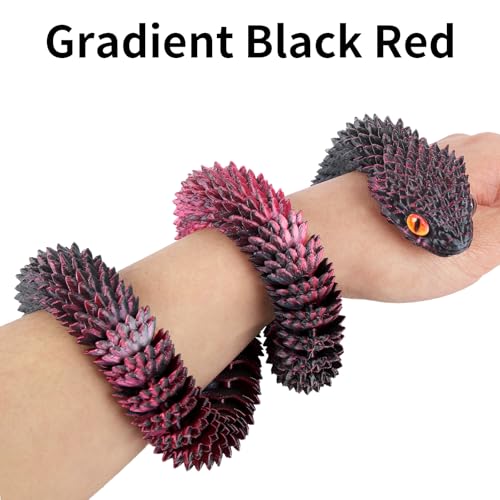 SUMLAND 24 Inch 3D Printed Snake3D Printed Animals3D Printed Fidget ToysArticulated 3D Printed Crystal AnacondaHome Office Executive Desk Decoration Black Red - Image 5