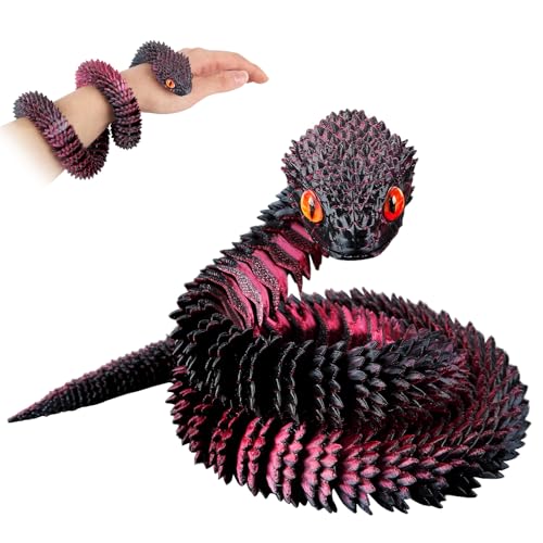 SUMLAND 24 Inch 3D Printed Snake3D Printed Animals3D Printed Fidget ToysArticulated 3D Printed Crystal AnacondaHome Office Executive Desk Decoration Black Red - Image 1
