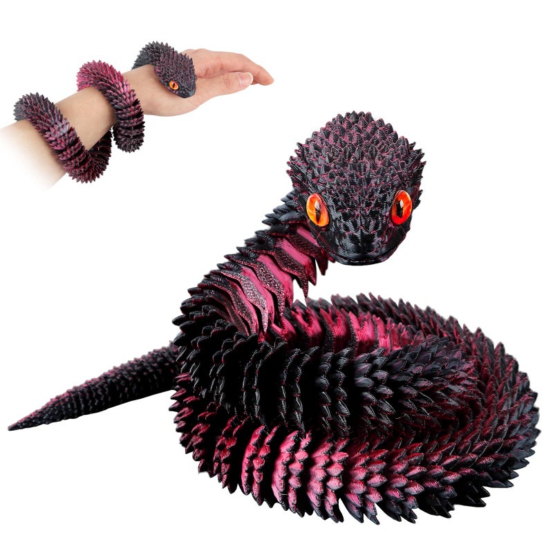 SUMLAND 24 Inch 3D Printed Snake3D Printed Animals3D Printed Fidget ToysArticulated 3D Printed Crystal AnacondaHome Office Executive Desk Decoration Black Red - Image 3