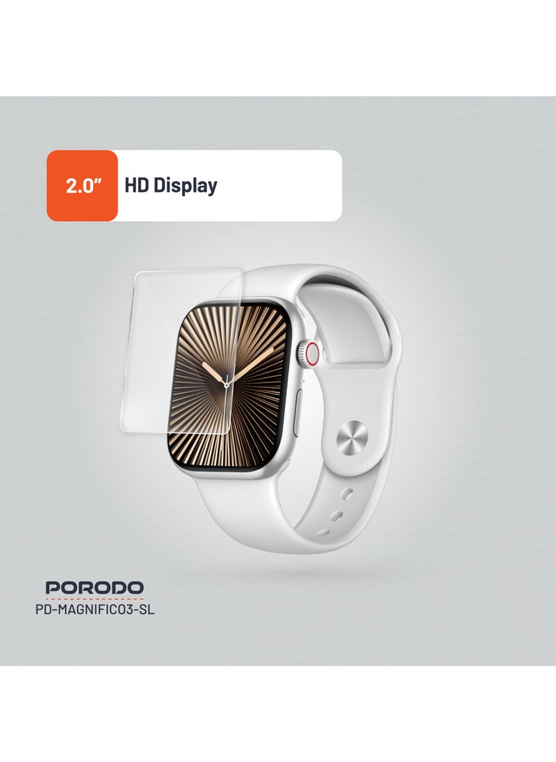 porodo - Magnifico 3 Smart Watch 2" HD with Silver Dial & Dual Straps / Calling / 128Mb Flash Memory / Up to 5 Days Working Time / V5.3 Bluetooth / Activity Tracker / Health Monitoring / HD Display / Ultra Slim - Silver - Image 1