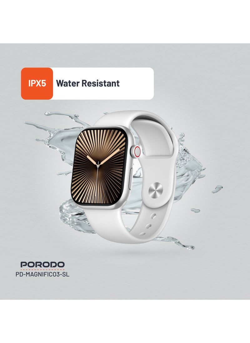 porodo - Magnifico 3 Smart Watch 2" HD with Silver Dial & Dual Straps / Calling / 128Mb Flash Memory / Up to 5 Days Working Time / V5.3 Bluetooth / Activity Tracker / Health Monitoring / HD Display / Ultra Slim - Silver - Image 1