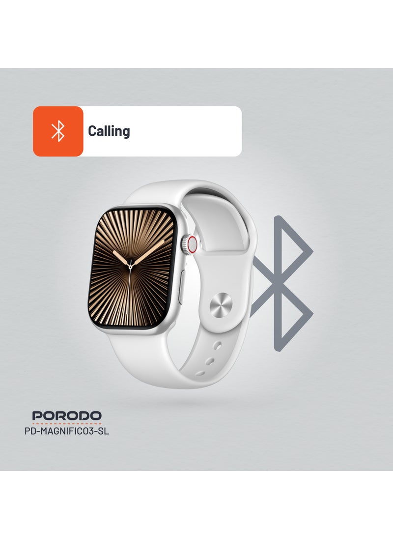 porodo - Magnifico 3 Smart Watch 2" HD with Silver Dial & Dual Straps / Calling / 128Mb Flash Memory / Up to 5 Days Working Time / V5.3 Bluetooth / Activity Tracker / Health Monitoring / HD Display / Ultra Slim - Silver - Image 1