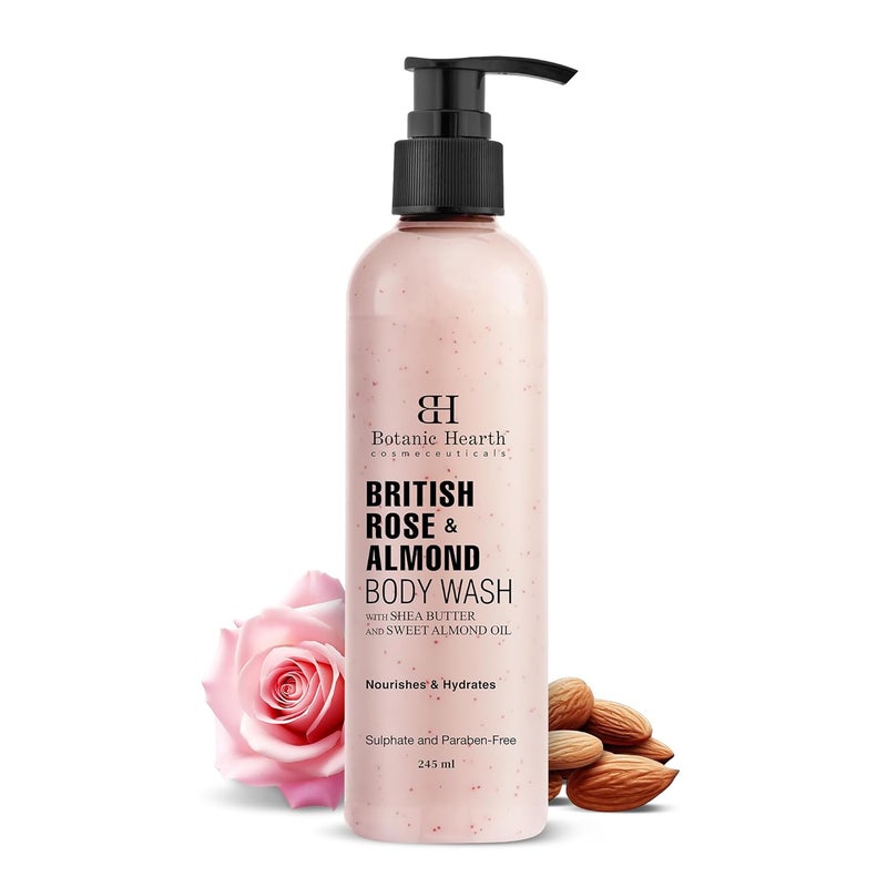 Botanic Hearth British Rose  Almond Body Wash with Shea Butter  Moisturizing Body Wash Shower Gel for Softer Smoother Skin  Sulfate  Paraben Free  for Women  Men  245ml - Image 1