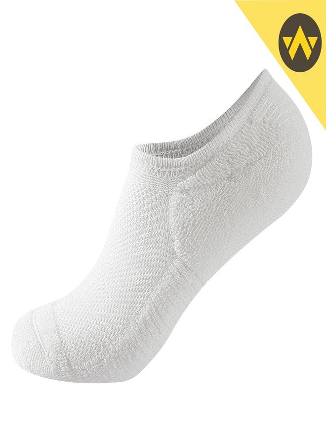 واندر جوارب WANDER النسائية القصيرة غير الظاهرة، جوارب قطنية سميكة مبطنة، جوارب غير قابلة للانزلاق وغير مرئية، 6 أزواج (مقاس متوسط، أبيض) - Image 2