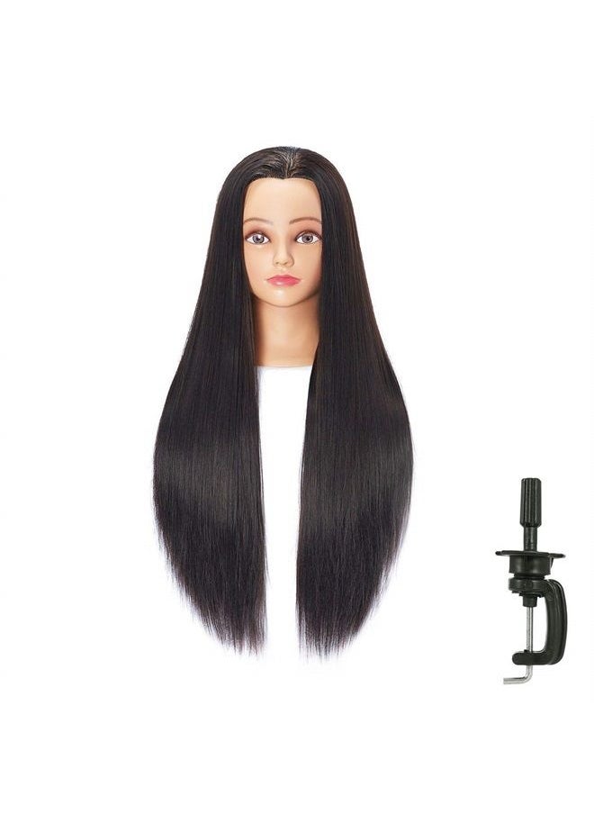 Hairingrid - 26"-28" Mannequin Head Hair Styling Training Head Manikin Cosmetology Doll Head Synthetic Fiber Hair and Free Clamp Holder (Black) - Image 1