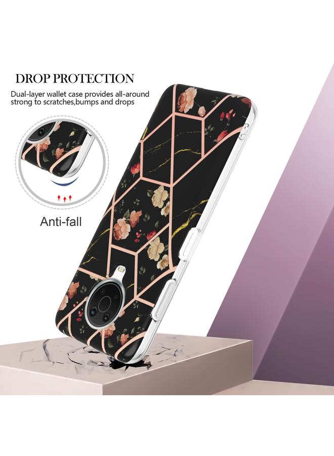 اس-توب جراب لهاتف Nokia G10 / G20 مصنوع من مادة TPU المقاومة للصدمات بتصميم زهور رخامية مطلية بالكهرباء - Image 4