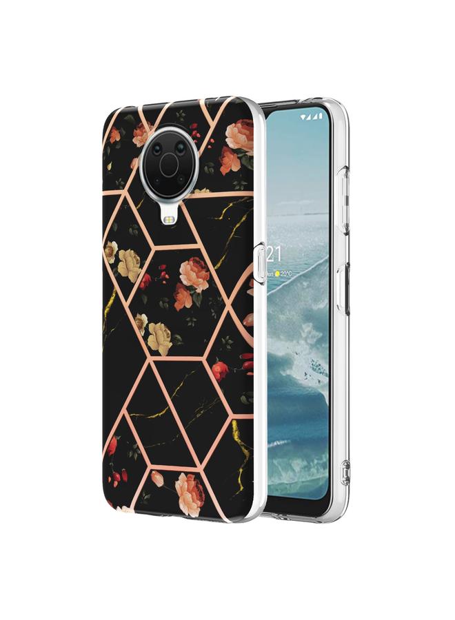 اس-توب جراب لهاتف Nokia G10 / G20 مصنوع من مادة TPU المقاومة للصدمات بتصميم زهور رخامية مطلية بالكهرباء - Image 1