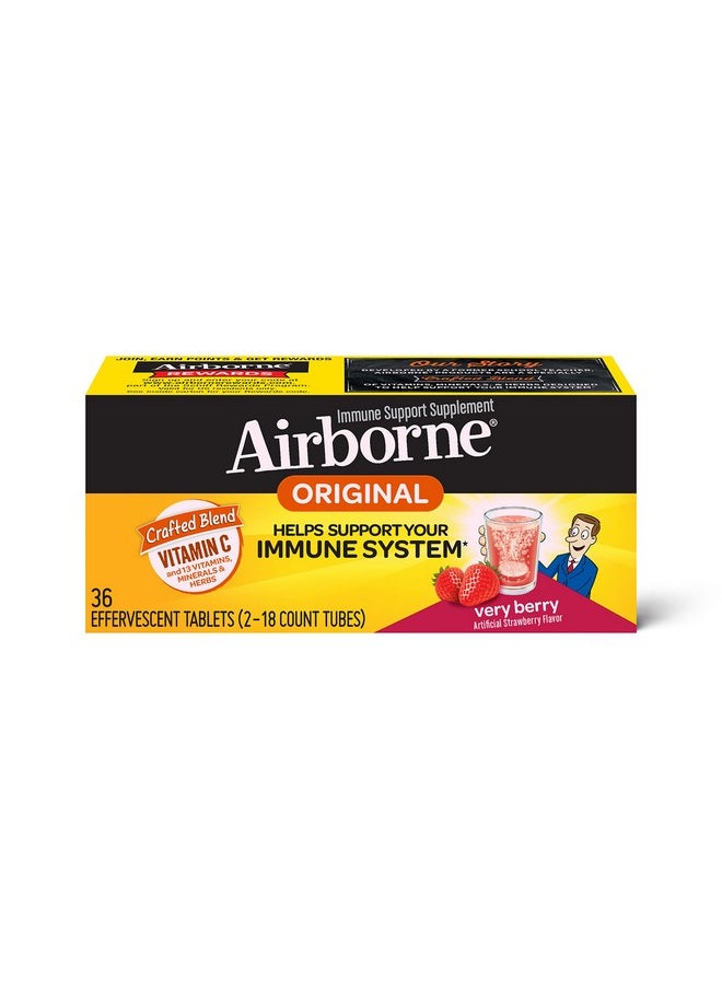 Airborne Airborne 1000mg Vitamin C with Zinc Effervescent Tablets, Immune Support Supplement with Powerful Antioxidants Vitamins A C & E - 36 Fizzy Drink Tablets, Very Berry Flavor  - Image 1