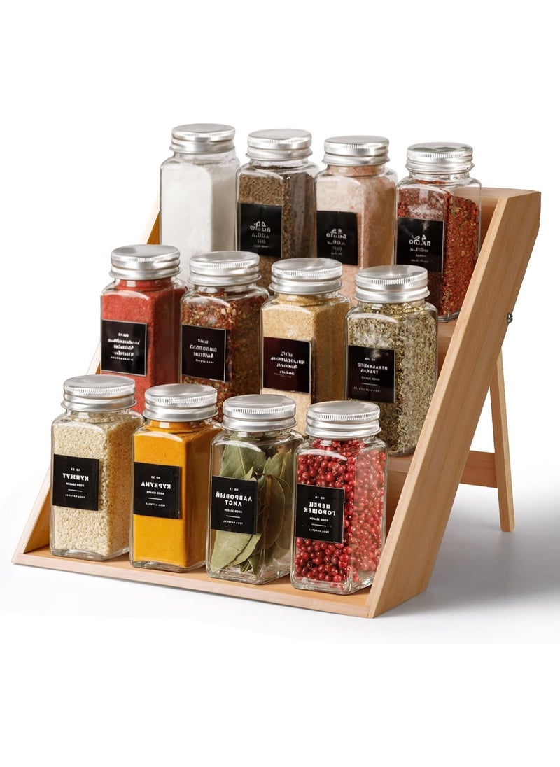 XICEN 3 Tier Bamboo Spice Rack and Organizer, Seasoning Spice Jar Organizer,Tiered Wooden Spice Racks Free Standing for Cabinet Drawers and Countertop  - Image 1