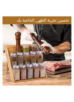 اكسيسن رف توابل ومنظم توابل من الخيزران مكون من 3 طبقات، منظم برطمانات توابل خشبية متدرجة للتوابل قائمة بذاتها لأدراج الخزانة وسطح العمل  - Image 3