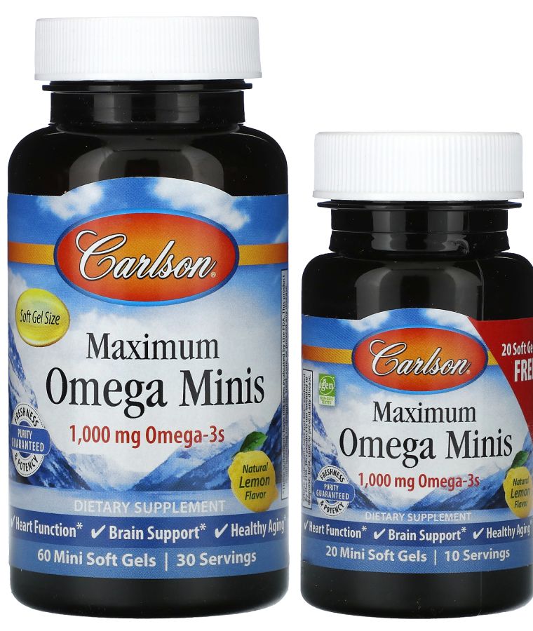 Maximum Omega Minis Natural Lemon 80 Mini Soft Gels (500 mg per Soft Gel)