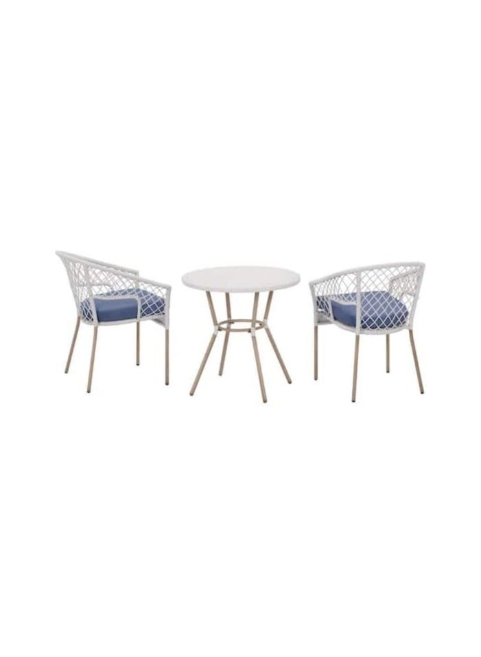 73Hours 3-Piece Outdoor Rattan Bistro Set – White Patio Furniture with Lake Blue Cushions – Garden Table  Chairs for Balcony, Backyard, Terrace  Café Use - Image 3