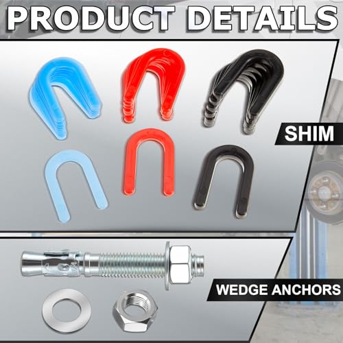 Datanly 46 Pcs Lift Install Kit Car Lift Installation Install Kit Including 3/4" x 5. 5" Wedge Anchor Bolts, and 1/4" 1/8" 1/16" Leveling Shim for 2 Post Lifts - Image 3