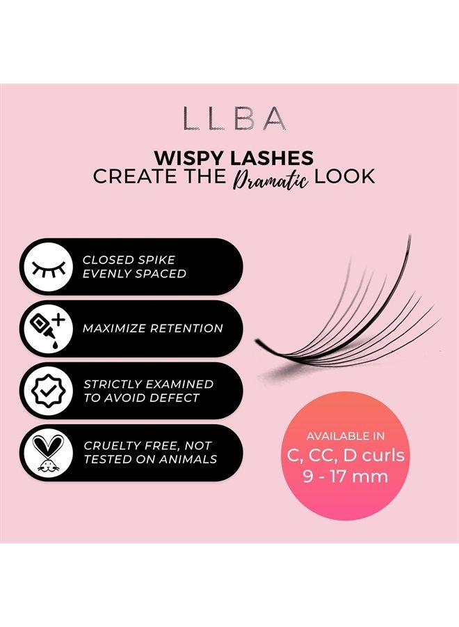 LLBA Promade Wispy Lash Extensions 9D 0.05, 100% Handmade Eyelashes Volume Fans, C Cc D Curls, 9-17 Mm Length, Long-Lasting, Easy Application (C 11 mm) - Image 1