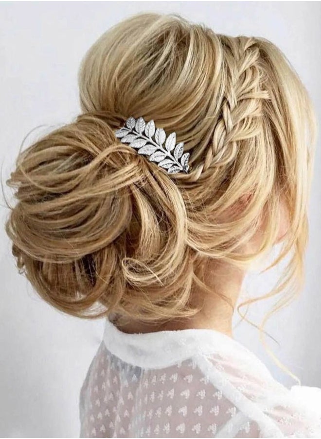 Latious - Leaf Bride Wedding Hair Comb Silver Bridal Side Comb Simple Hair Piece Hair Accessories for Women and Girls (Silver) - Image 1