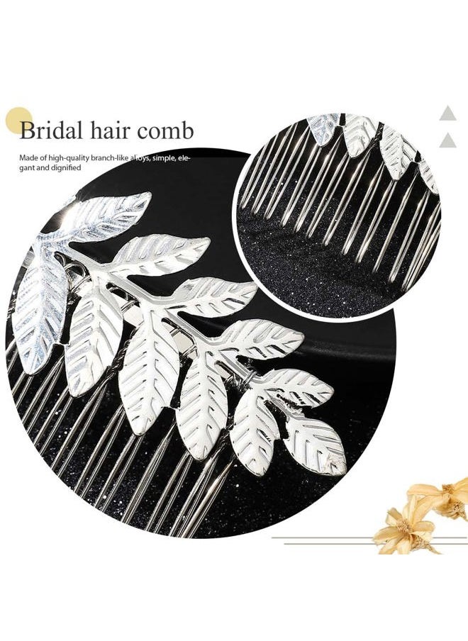 Latious - Leaf Bride Wedding Hair Comb Silver Bridal Side Comb Simple Hair Piece Hair Accessories for Women and Girls (Silver) - Image 1