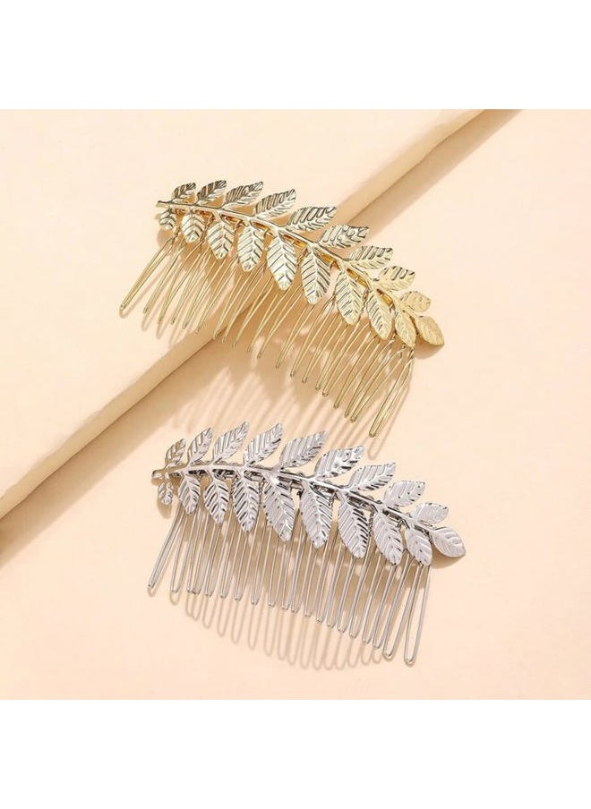 Latious - Leaf Bride Wedding Hair Comb Silver Bridal Side Comb Simple Hair Piece Hair Accessories for Women and Girls (Silver) - Image 1