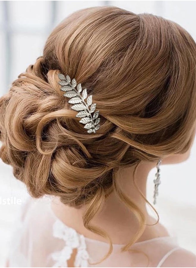 Latious - Leaf Bride Wedding Hair Comb Silver Bridal Side Comb Simple Hair Piece Hair Accessories for Women and Girls (Silver) - Image 1