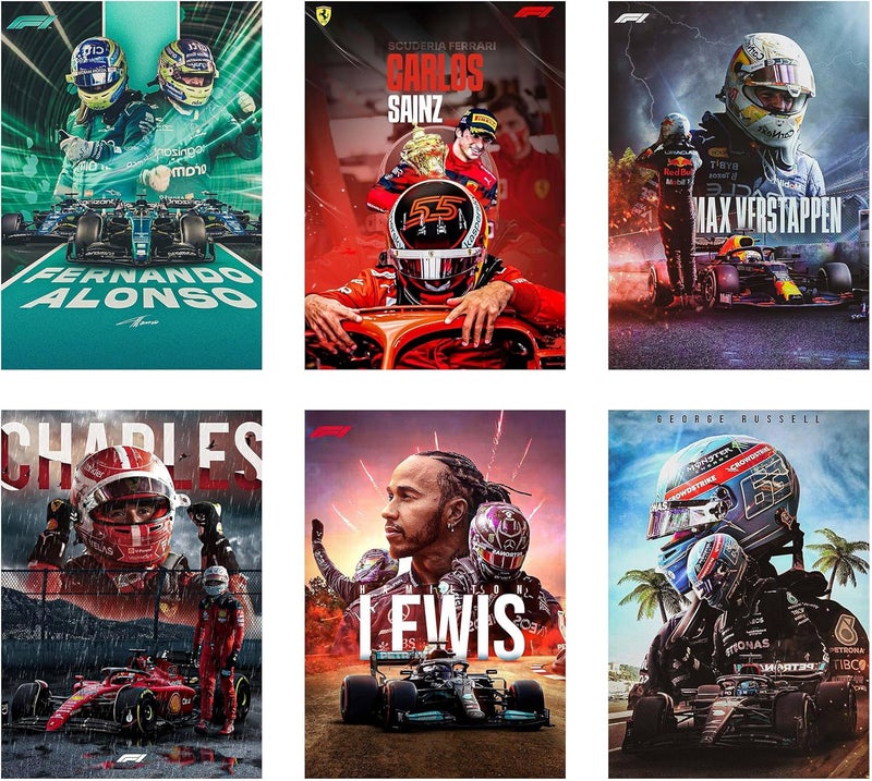 CodersParadise F1 Formula One Wall Posters | Pack of 6, 8x12 Inch (A4) Premium Racing Car Prints, Aesthetic Motorsport | Wall Art for Bedroom, Living Room, Office & Gaming Room, Includes Glue Dots - Image 1