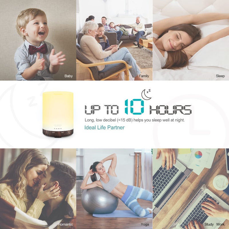 ASAKUKI 300ML Essential Oil Diffuser, Quiet 5-in-1 Premium Humidifier, Natural Home Fragrance Aroma Diffuser with 7 LED Color Changing Light and Auto-Off Safety Switch-Dark Brown - Image 4