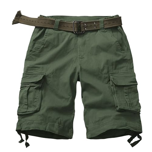 AKARMY Men's Camo Cargo Shorts Outdoor Multi-Pocket Cotton Casual Shorts with No Belt 8062# Army Green 36 - Image 1
