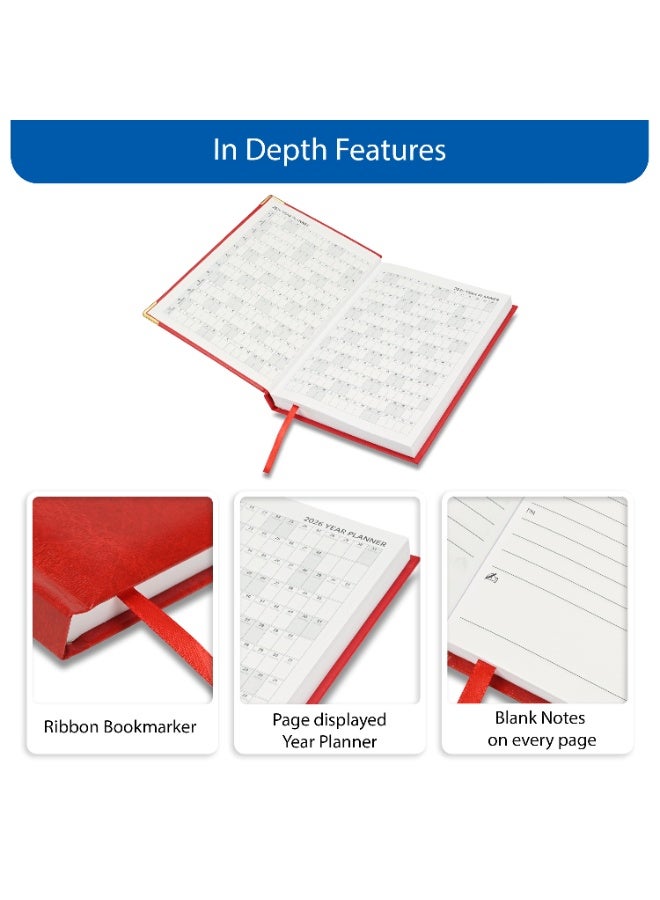 FIS مفكرة 2026، حجم A5 (148x210 مم)، غلاف صلب من مواد الفينيل، مبطنة من جهة واحدة، زوايا ذهبية، السبت والأحد مجتمعة، إنجليزي، ورق أبيض 60 جرام، لون أحمر - FSDI92E26RE - Image 5